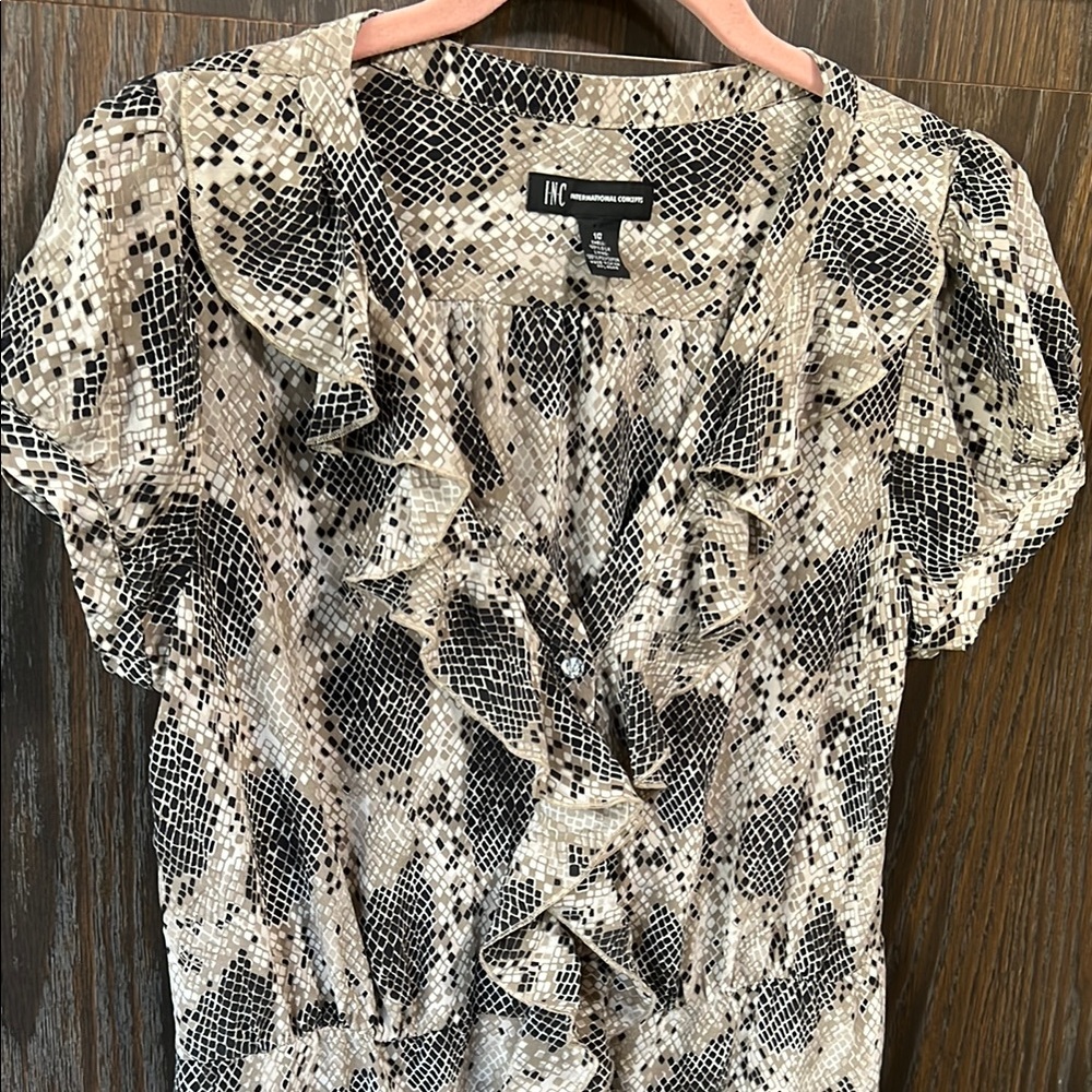 100% Silk International Concepts Ruffled Snake Print Dress, Baby Doll Fairy, 10 - Picture 2 of 11